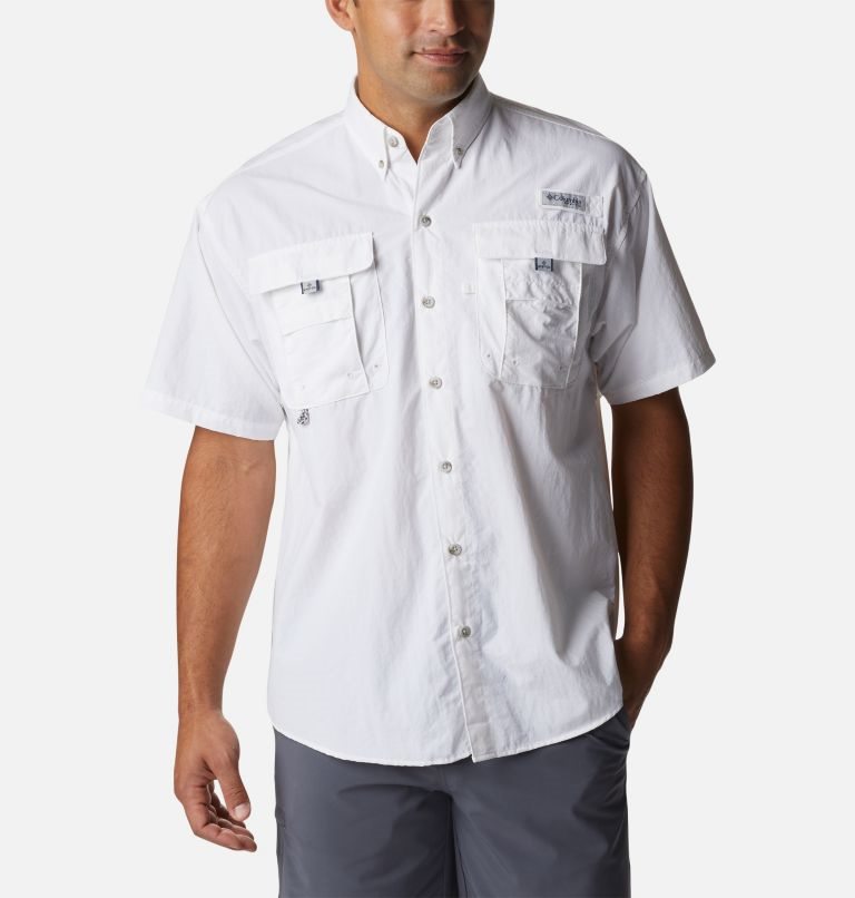 Men's Columbia PFG Bahama Icon Short Sleeve Shirts White | CA-UC034