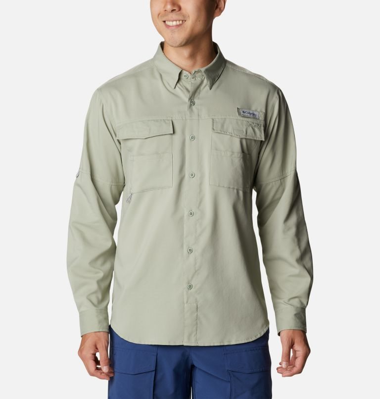 Men\'s Columbia PFG Blood and Guts IV Woven Long Sleeve Shirts Olive | CA-A304L