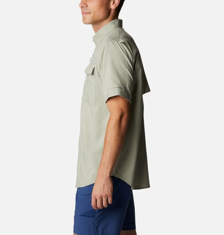 Men's Columbia PFG Blood and Guts IV Woven Short Sleeve Shirts Olive | CA-B5A41