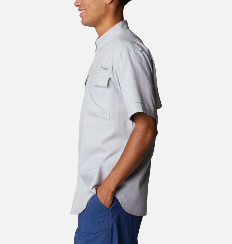 Men's Columbia PFG Blood and Guts IV Woven Short Sleeve Shirts Light Grey | CA-E0418