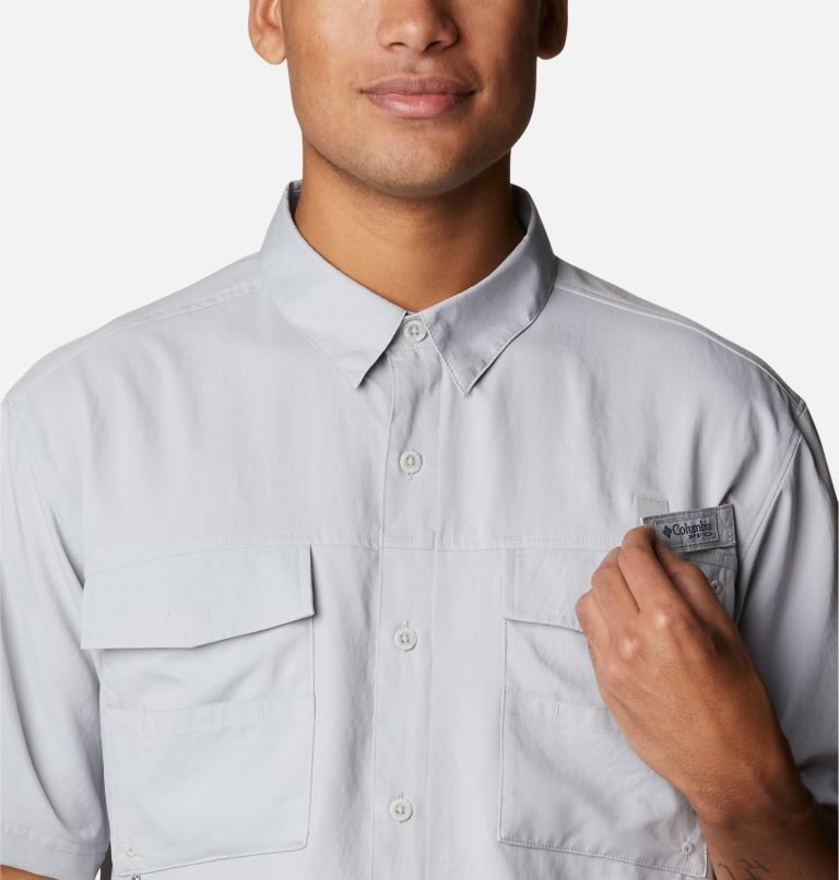 Men's Columbia PFG Blood and Guts IV Woven Short Sleeve Shirts Light Grey | CA-E0418