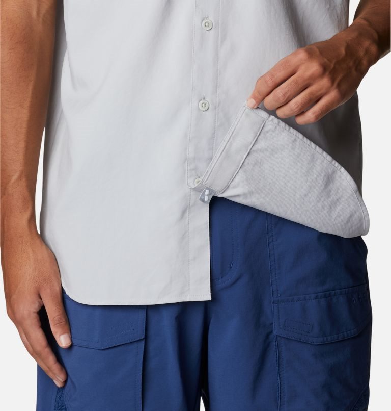 Men's Columbia PFG Blood and Guts IV Woven Short Sleeve Shirts Light Grey | CA-E0418