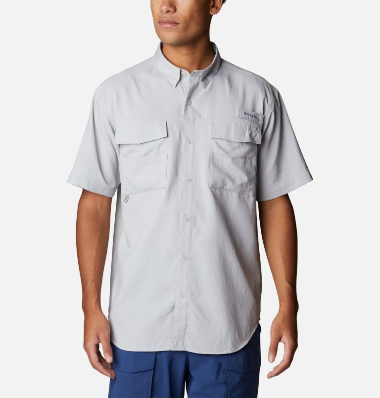 Men\'s Columbia PFG Blood and Guts IV Woven Short Sleeve Shirts Light Grey | CA-E0418