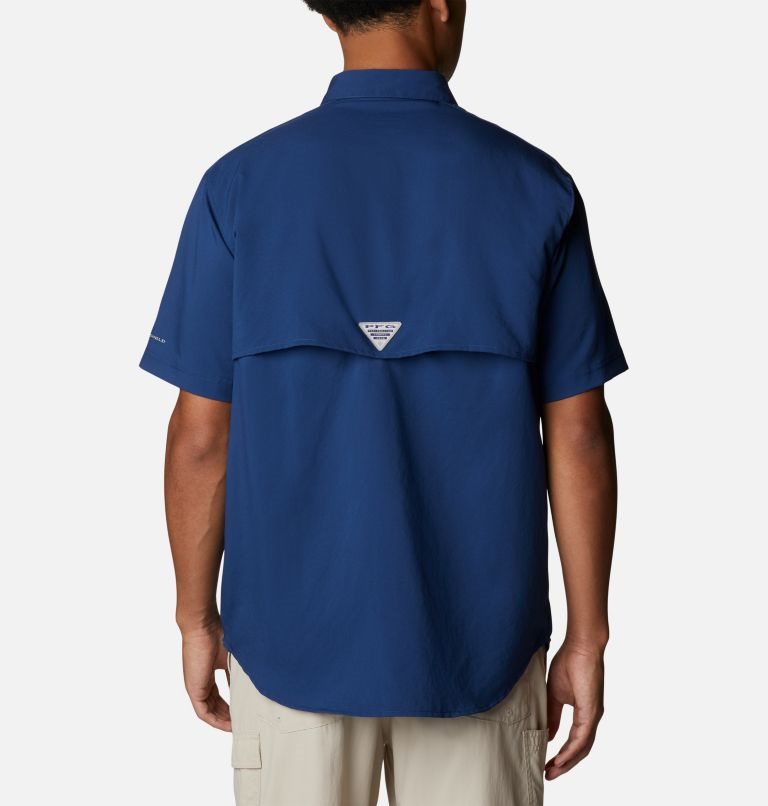 Men's Columbia PFG Blood and Guts IV Woven Short Sleeve Shirts Navy | CA-E8ACL