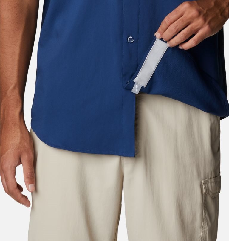 Men's Columbia PFG Blood and Guts IV Woven Short Sleeve Shirts Navy | CA-E8ACL