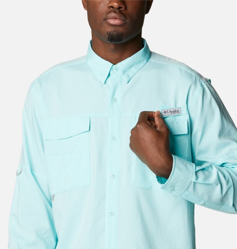 Men's Columbia PFG Blood and Guts IV Woven Long Sleeve Shirts Turquoise | CA-K43C1