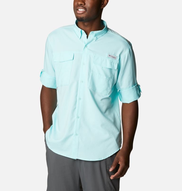 Men's Columbia PFG Blood and Guts IV Woven Long Sleeve Shirts Turquoise | CA-K43C1