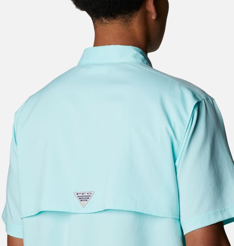 Men's Columbia PFG Blood and Guts IV Woven Short Sleeve Shirts Turquoise | CA-Y83CL