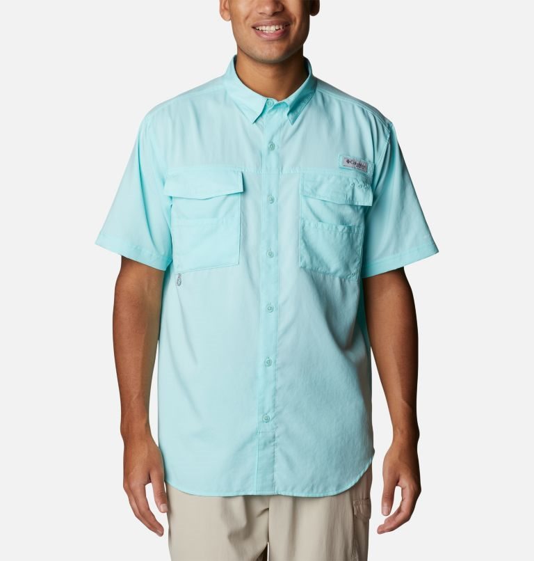 Men\'s Columbia PFG Blood and Guts IV Woven Short Sleeve Shirts Turquoise | CA-Y83CL