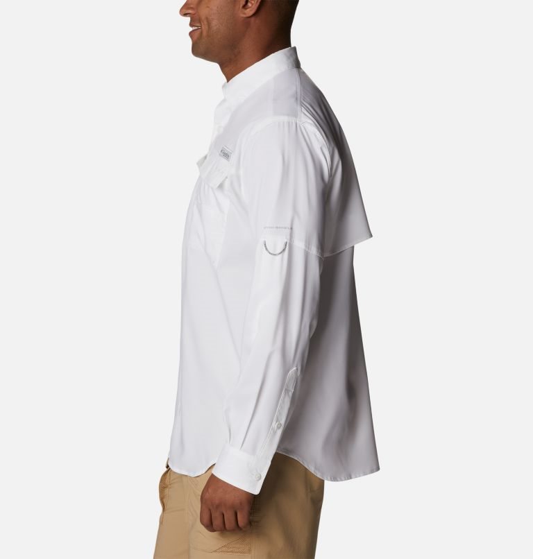 Men's Columbia PFG Blood and Guts IV Woven Long Sleeve Shirts White | CA-Z4183