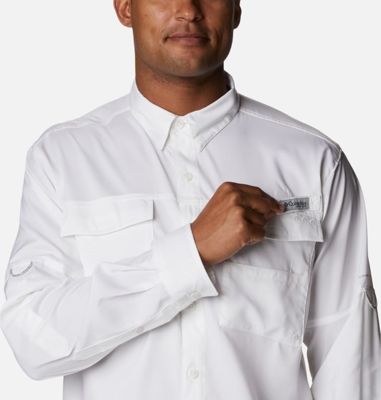 Men's Columbia PFG Blood and Guts IV Woven Long Sleeve Shirts White | CA-Z4183