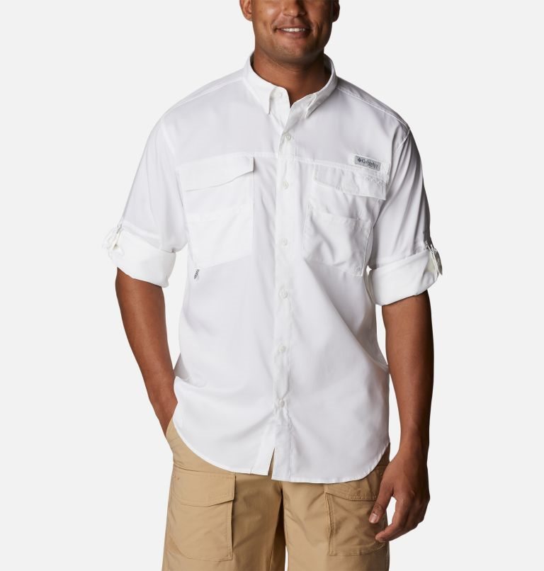 Men's Columbia PFG Blood and Guts IV Woven Long Sleeve Shirts White | CA-Z4183