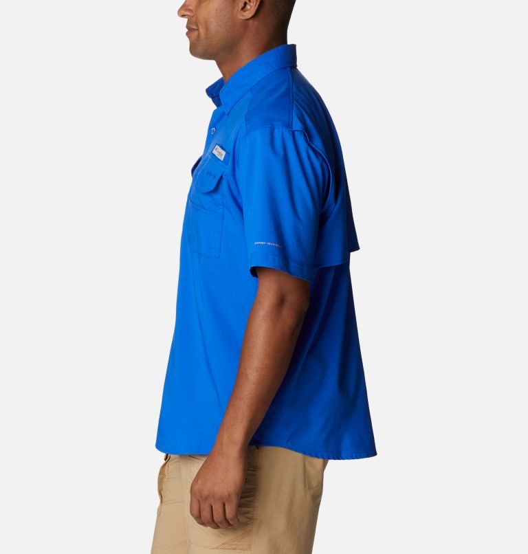 Men's Columbia PFG Blood and Guts Zero Woven Short Sleeve Shirts Blue | CA-BA08C