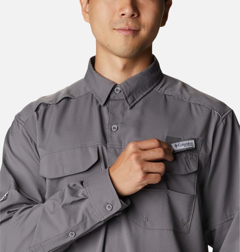 Men's Columbia PFG Blood and Guts Zero Woven Long Sleeve Shirts Grey | CA-M50L1
