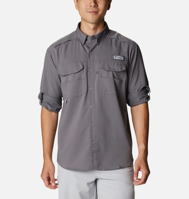 Men's Columbia PFG Blood and Guts Zero Woven Long Sleeve Shirts Grey | CA-M50L1