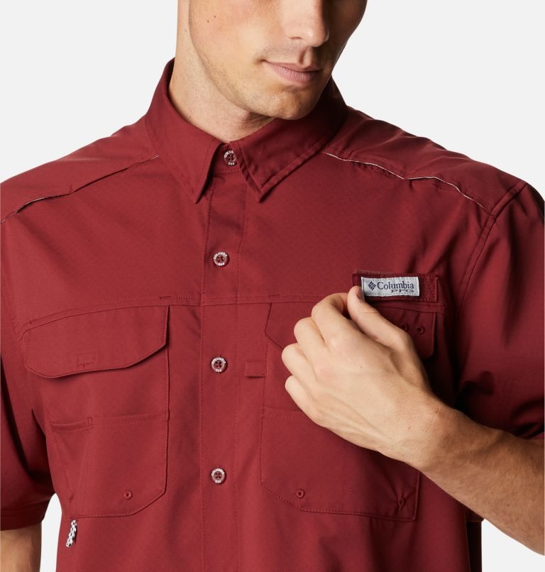 Men's Columbia PFG Blood and Guts Zero Woven Short Sleeve Shirts Red | CA-P16L0