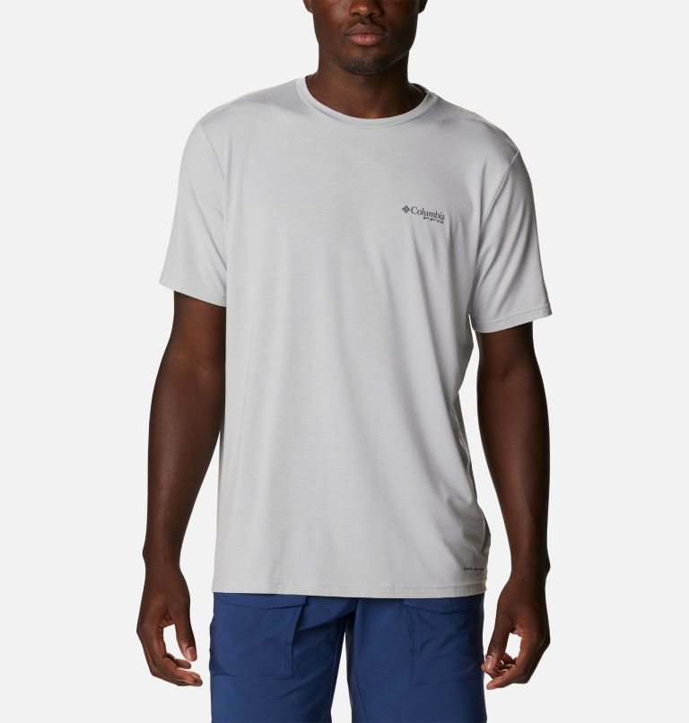 Men's Columbia PFG Boat Badge Tech Short Sleeve T Shirts Light Grey | CA-XC3L1