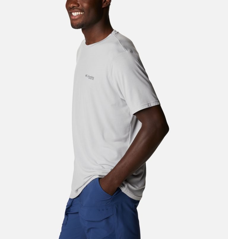 Men's Columbia PFG Boat Badge Tech Short Sleeve T Shirts Light Grey | CA-XC3L1