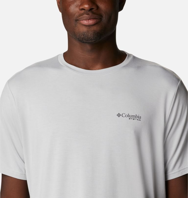 Men's Columbia PFG Boat Badge Tech Short Sleeve T Shirts Light Grey | CA-XC3L1