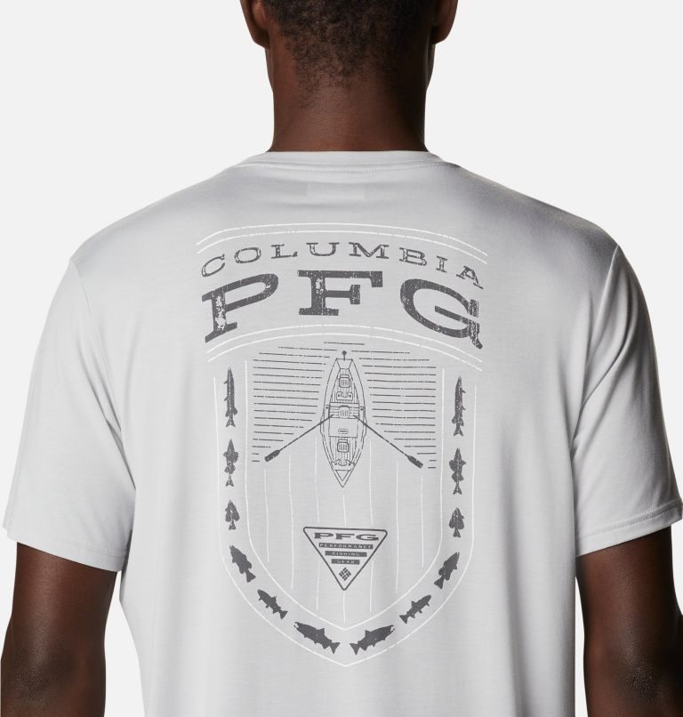 Men's Columbia PFG Boat Badge Tech Short Sleeve T Shirts Light Grey | CA-XC3L1