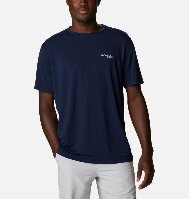 Men's Columbia PFG Boat Badge Tech Short Sleeve T Shirts Navy | CA-Y68L0