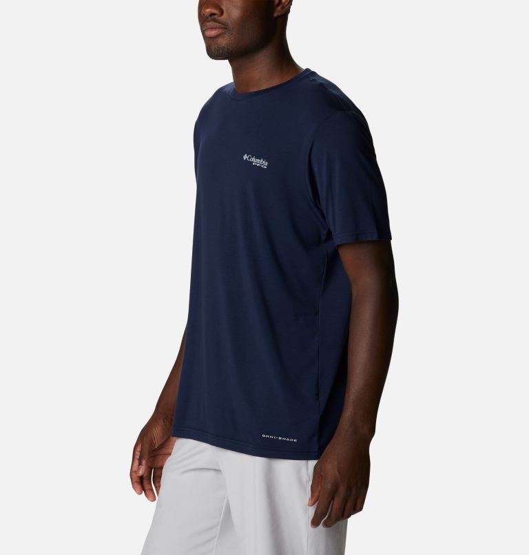 Men's Columbia PFG Boat Badge Tech Short Sleeve T Shirts Navy | CA-Y68L0