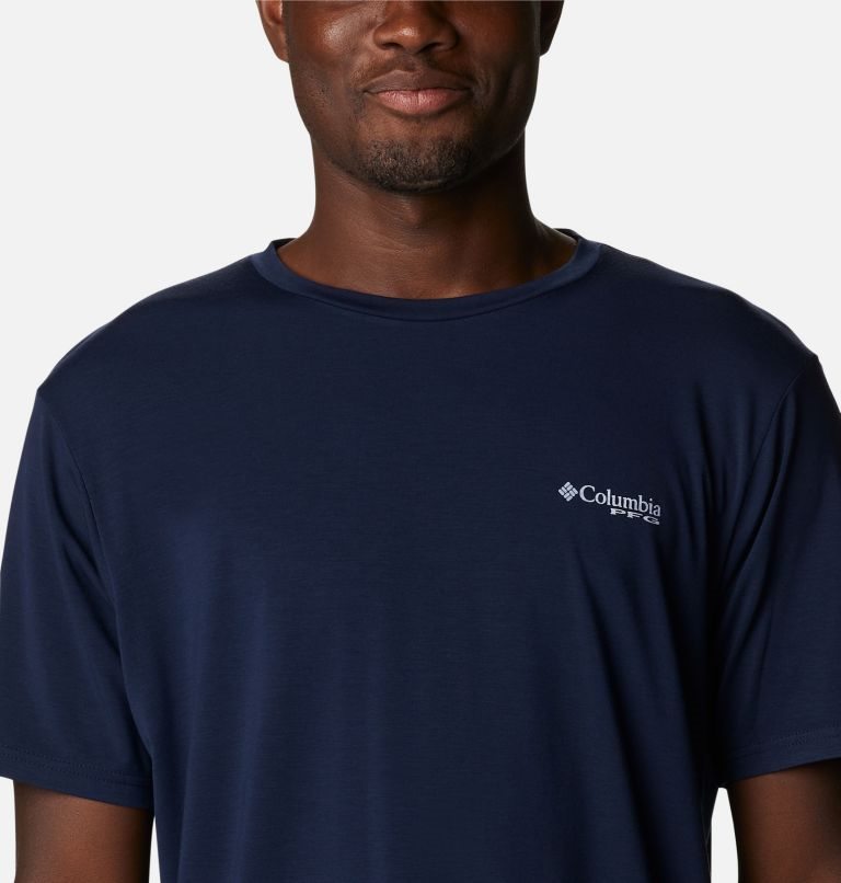 Men's Columbia PFG Boat Badge Tech Short Sleeve T Shirts Navy | CA-Y68L0
