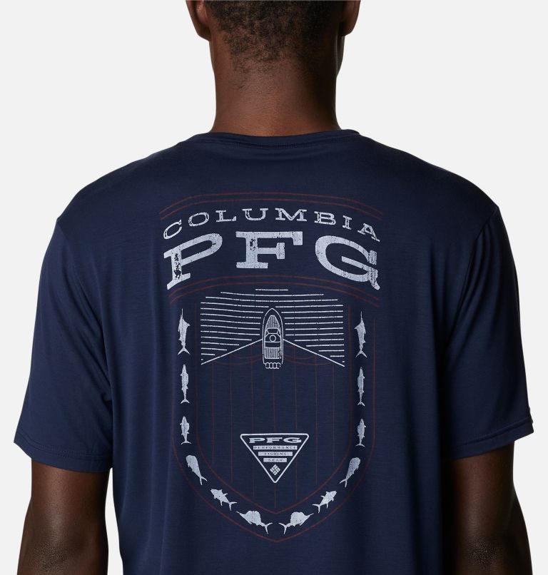 Men's Columbia PFG Boat Badge Tech Short Sleeve T Shirts Navy | CA-Y68L0