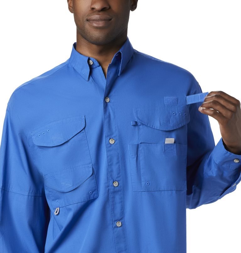 Men's Columbia PFG Bonehead Long Sleeve Shirts Blue | CA-XC406