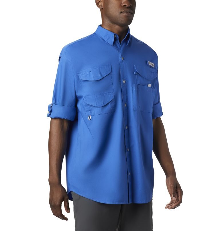 Men's Columbia PFG Bonehead Long Sleeve Shirts Blue | CA-XC406