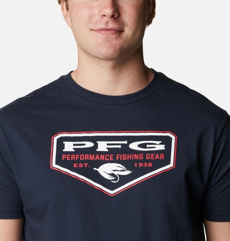 Men's Columbia PFG Crisp Graphic T Shirts Navy | CA-WA354