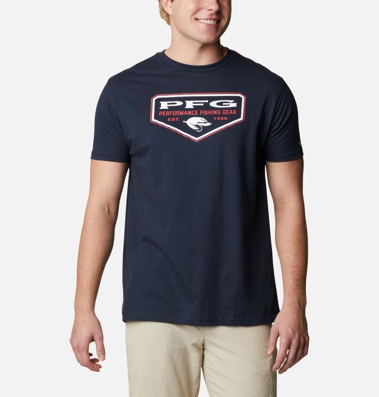 Men\'s Columbia PFG Crisp Graphic T Shirts Navy | CA-WA354