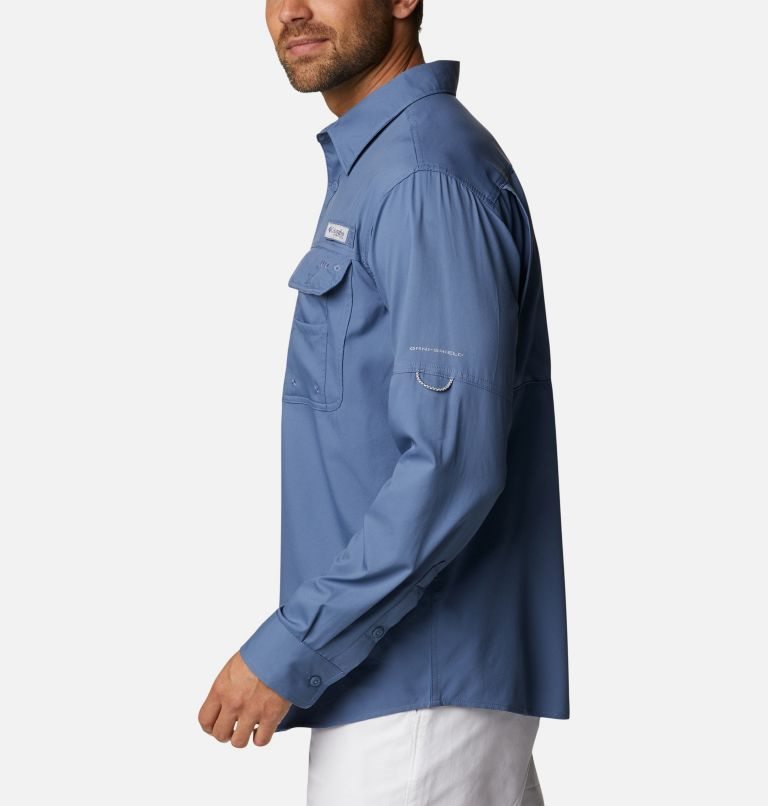 Men's Columbia PFG Drift Guide Woven Long Sleeve Shirts Blue | CA-N3AL5