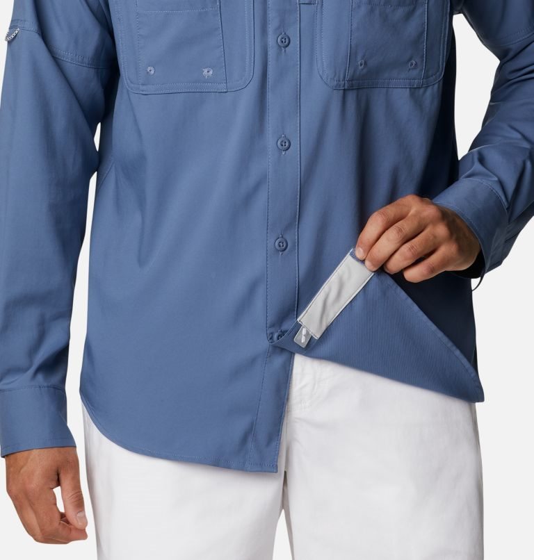 Men's Columbia PFG Drift Guide Woven Long Sleeve Shirts Blue | CA-N3AL5