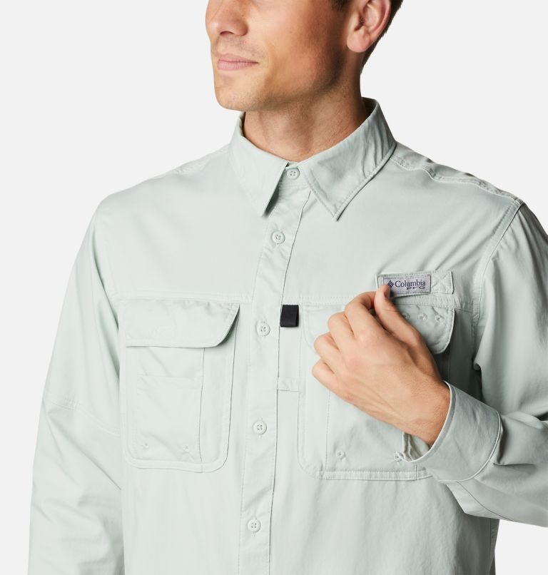 Men's Columbia PFG Drift Guide Woven Long Sleeve Shirts Mint | CA-P4C18