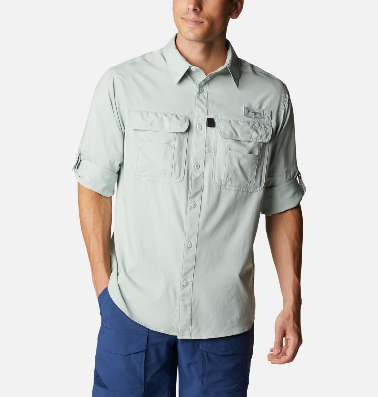 Men's Columbia PFG Drift Guide Woven Long Sleeve Shirts Mint | CA-P4C18