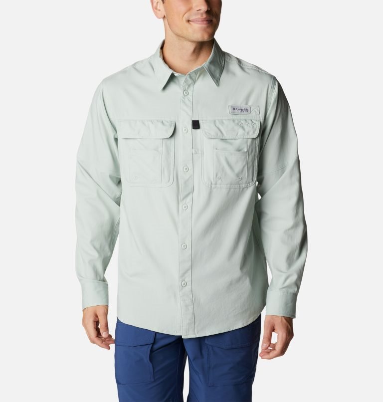 Men\'s Columbia PFG Drift Guide Woven Long Sleeve Shirts Mint | CA-P4C18
