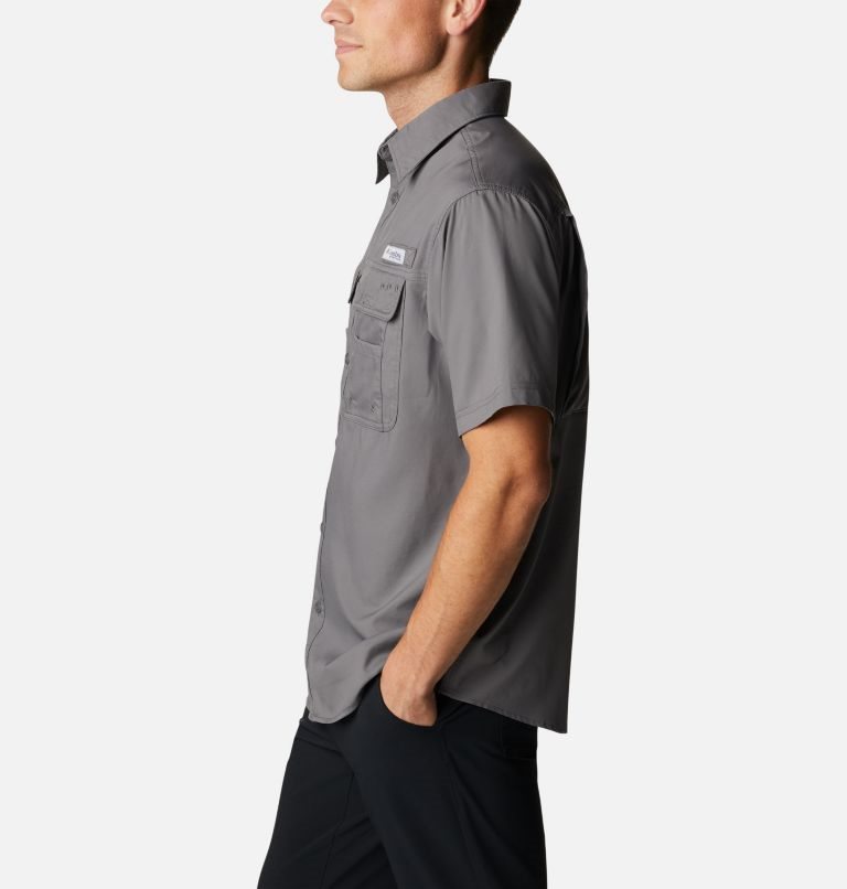 Men's Columbia PFG Drift Guide Woven Short Sleeve Shirts Grey | CA-A0835
