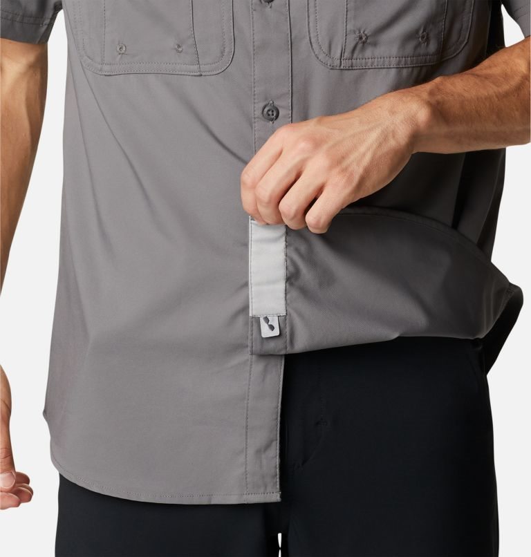 Men's Columbia PFG Drift Guide Woven Short Sleeve Shirts Grey | CA-A0835