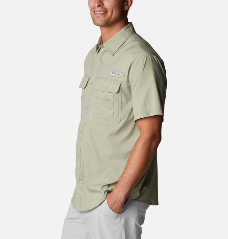 Men's Columbia PFG Drift Guide Woven Short Sleeve Shirts Mint | CA-FC013