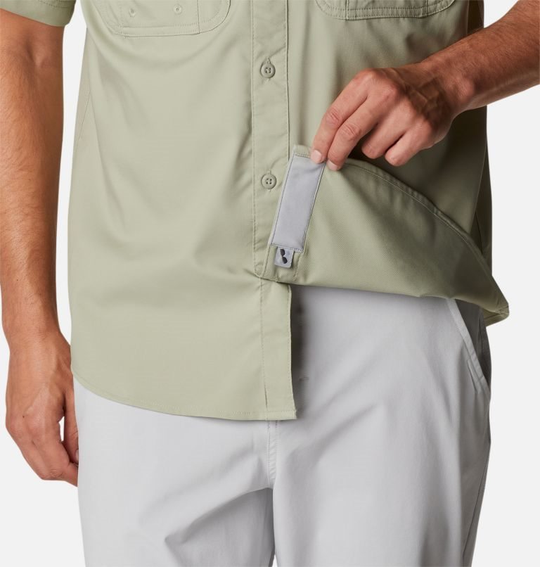 Men's Columbia PFG Drift Guide Woven Short Sleeve Shirts Mint | CA-FC013