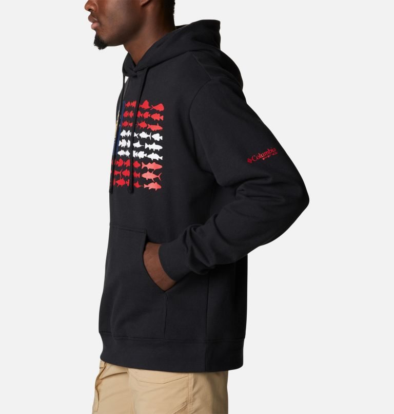 Men's Columbia PFG Fish Flag Hoodie Black | CA-IC5L3
