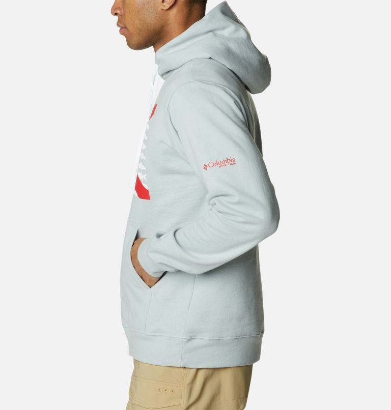 Men's Columbia PFG Fish Flag Hoodie Light Grey | CA-I501A