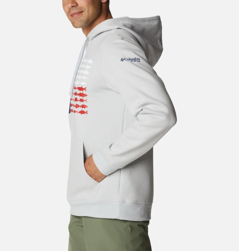 Men's Columbia PFG Fish Flag II Hoodie Light Grey | CA-C30CA