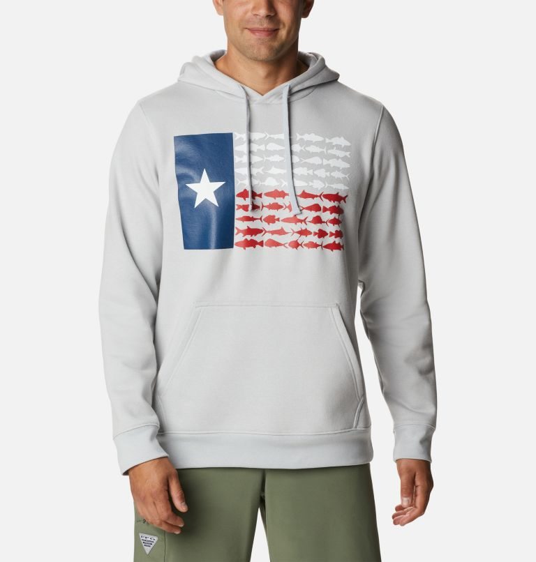 Men\'s Columbia PFG Fish Flag II Hoodie Light Grey | CA-C30CA