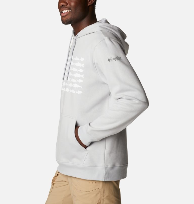 Men's Columbia PFG Fish Flag II Hoodie Light Grey | CA-G5431