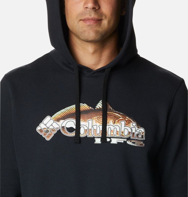 Men's Columbia PFG Fish Logo Hoodie Black | CA-CAC80