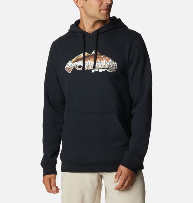 Men\'s Columbia PFG Fish Logo Hoodie Black | CA-CAC80