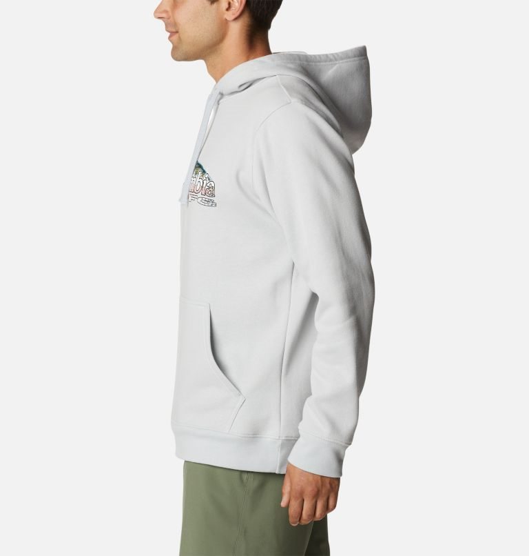 Men's Columbia PFG Fish Logo Hoodie Light Grey | CA-T845L