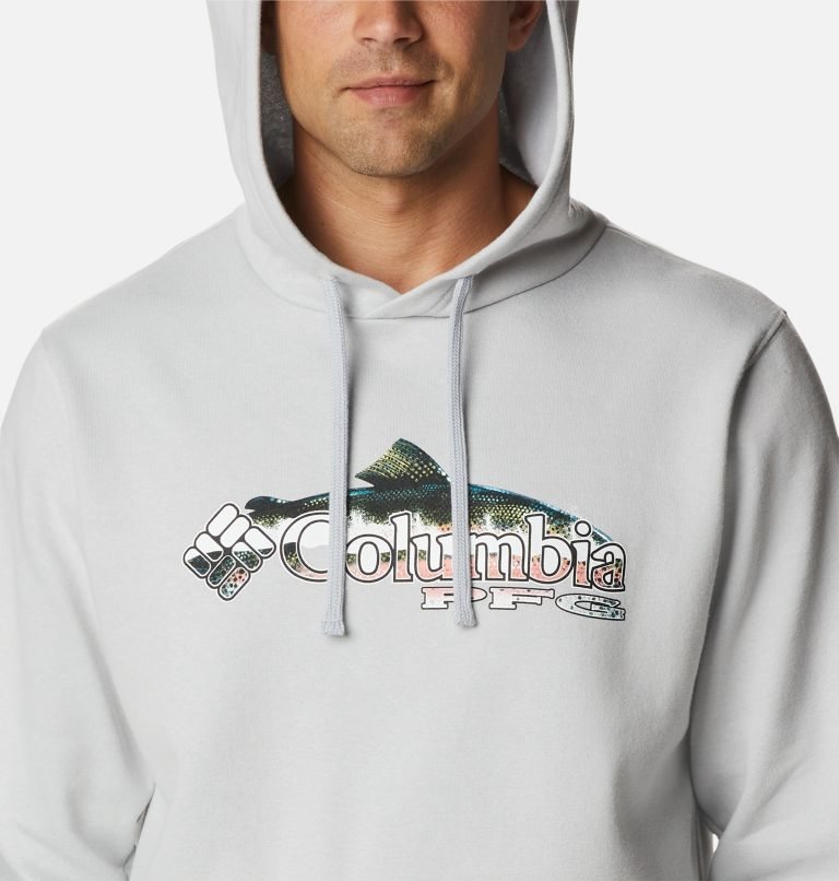 Men's Columbia PFG Fish Logo Hoodie Light Grey | CA-T845L